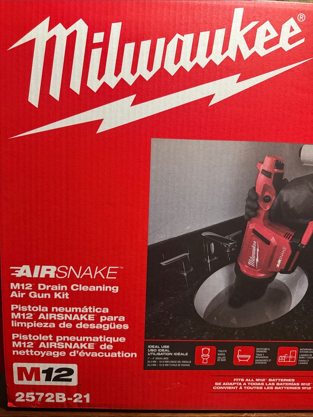 Milwaukee M12 AIRSNAKE Drain Cleaning Air Gun Kit - Red